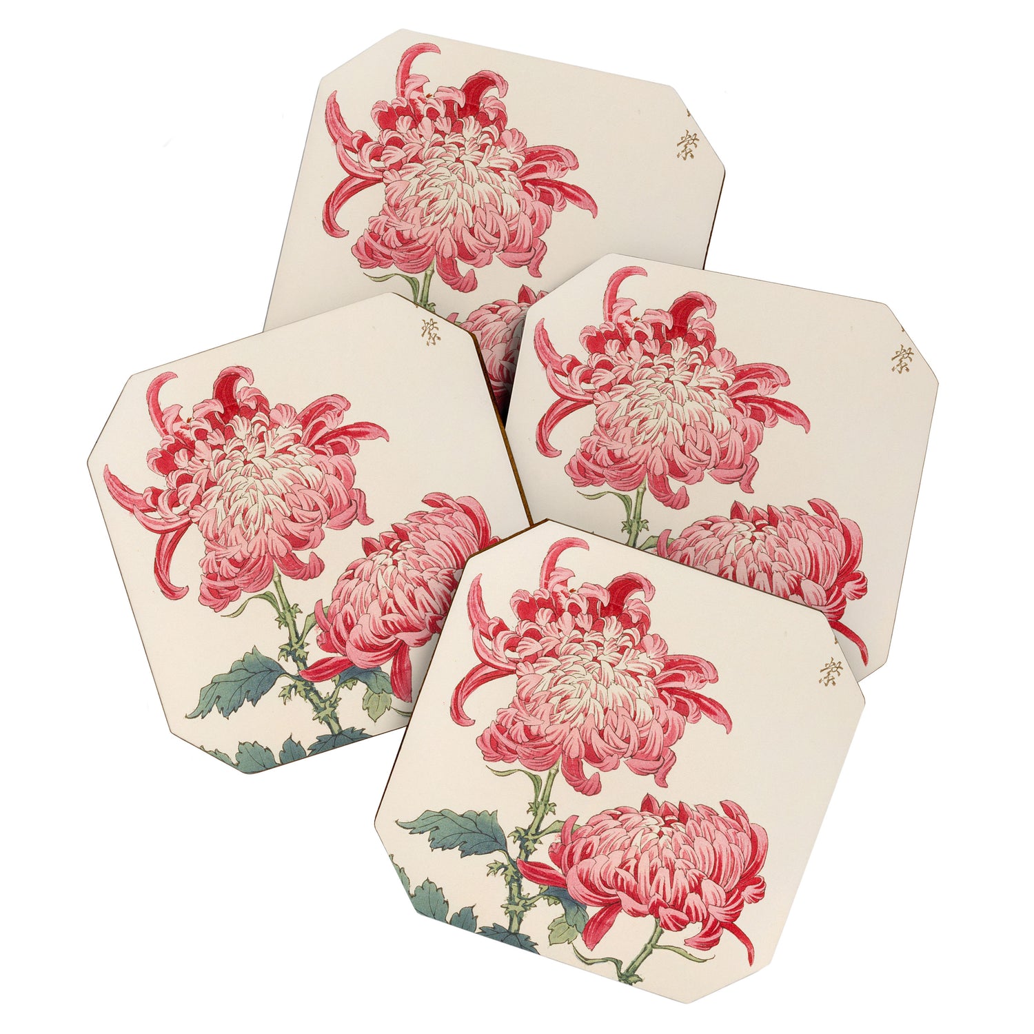 Japanese Chrysanthemum Woodblock Print #4 Coaster Gallery Image 1