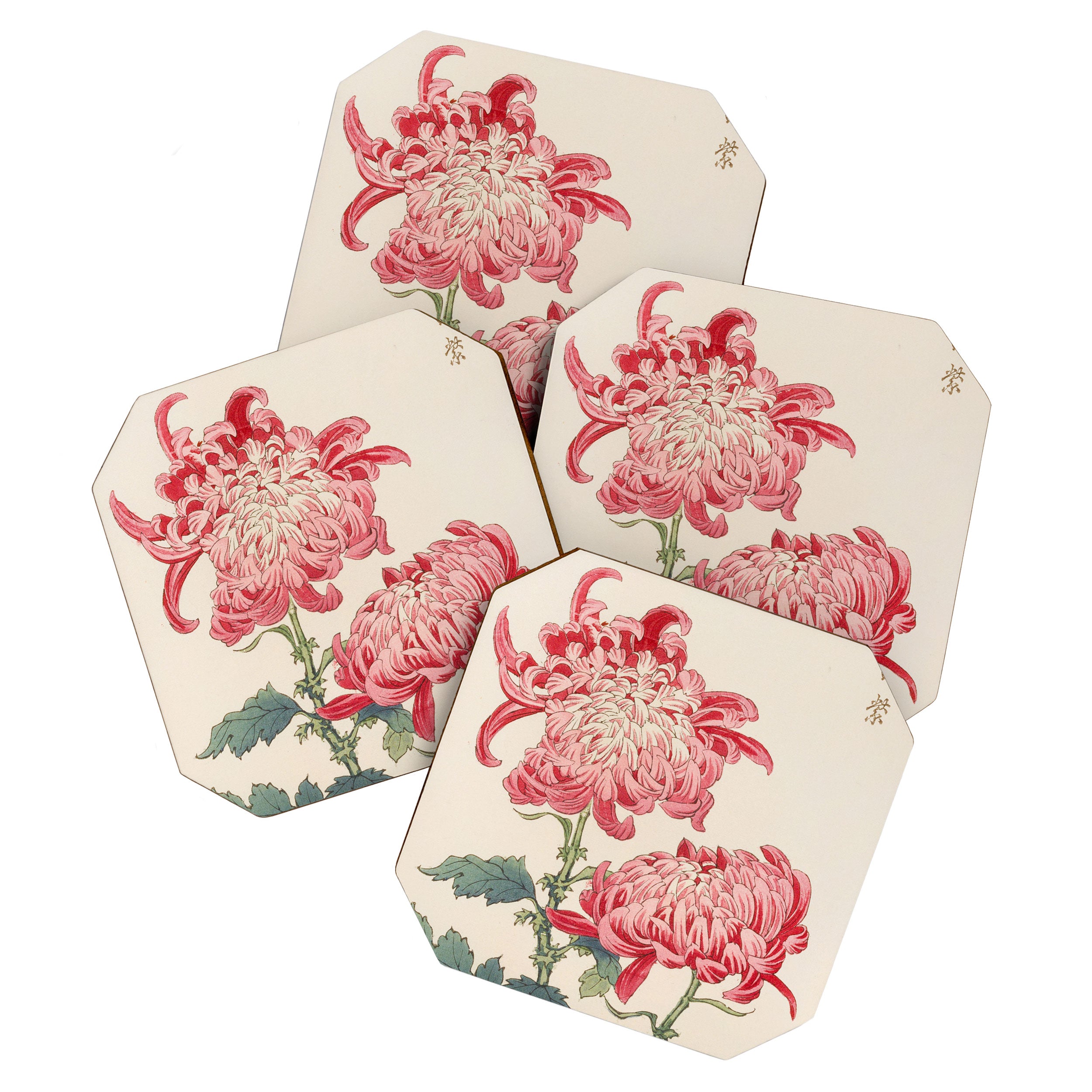 Japanese Chrysanthemum Woodblock Print #4 Coaster Gallery Image 1