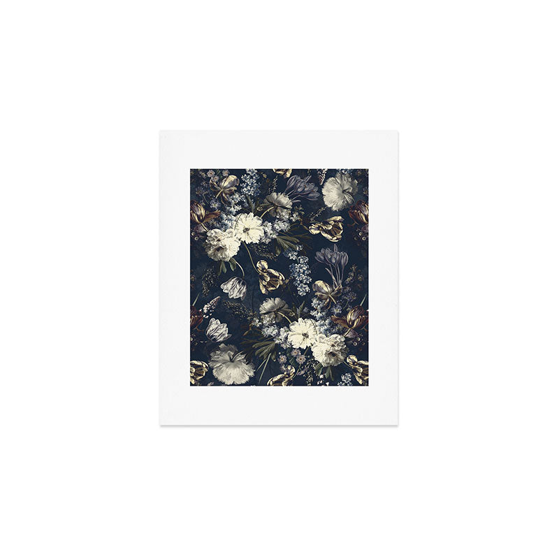 Antique Blue Moonlight Midnight Baroque Flower Garden Art Print Gallery Image 1