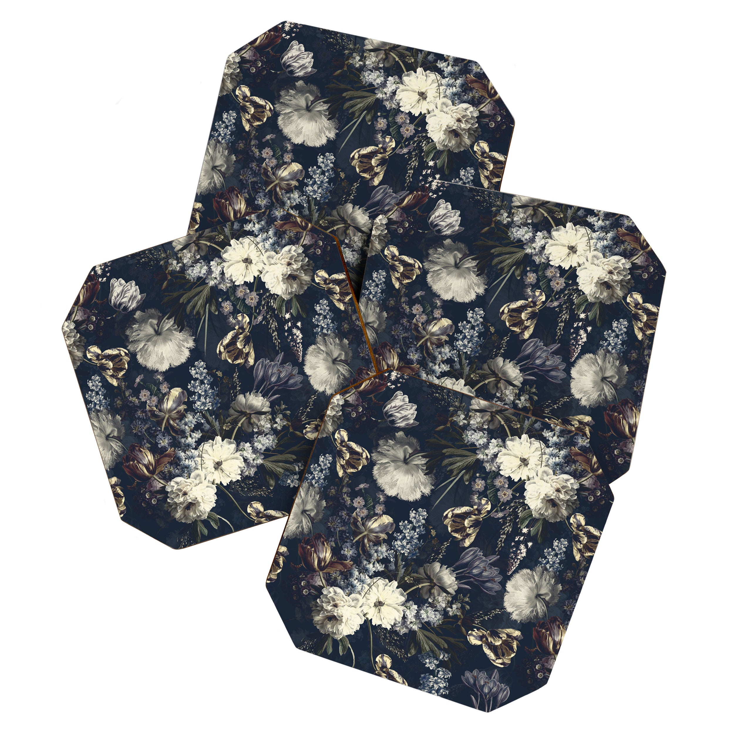 Antique Blue Moonlight Midnight Baroque Flower Garden Coaster Gallery Image 1