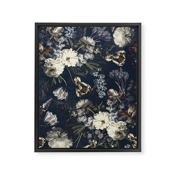Antique Blue Moonlight Midnight Baroque Flower Garden Framed Canvas Print Gallery Image 1