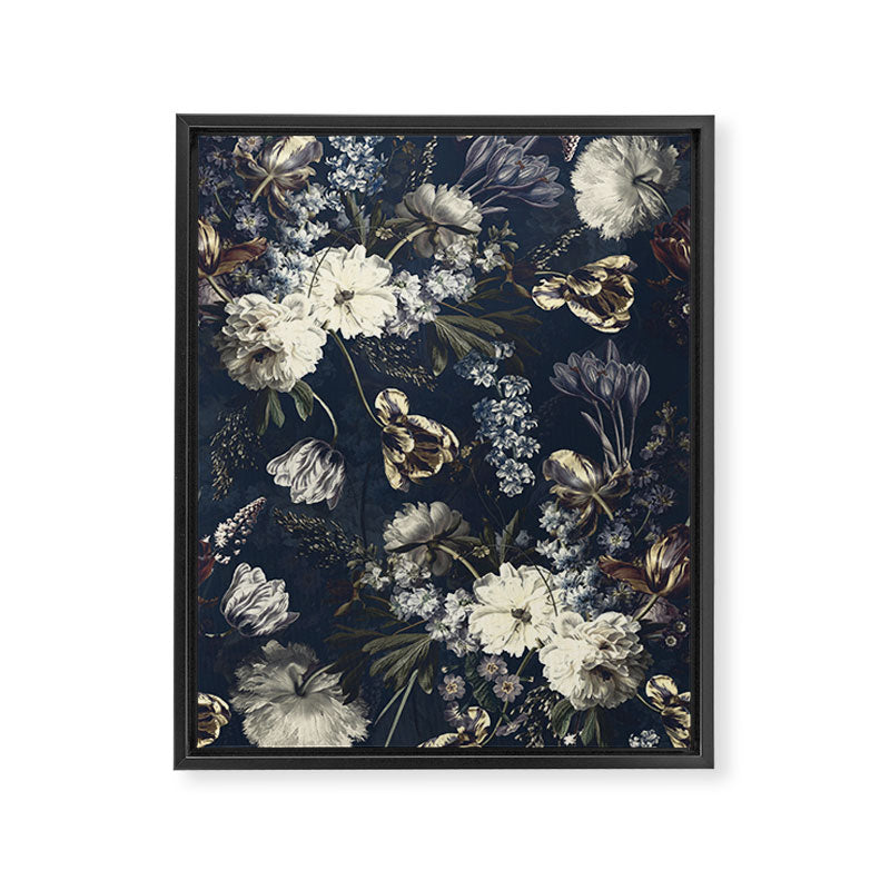 Antique Blue Moonlight Midnight Baroque Flower Garden Framed Canvas Print Gallery Image 8