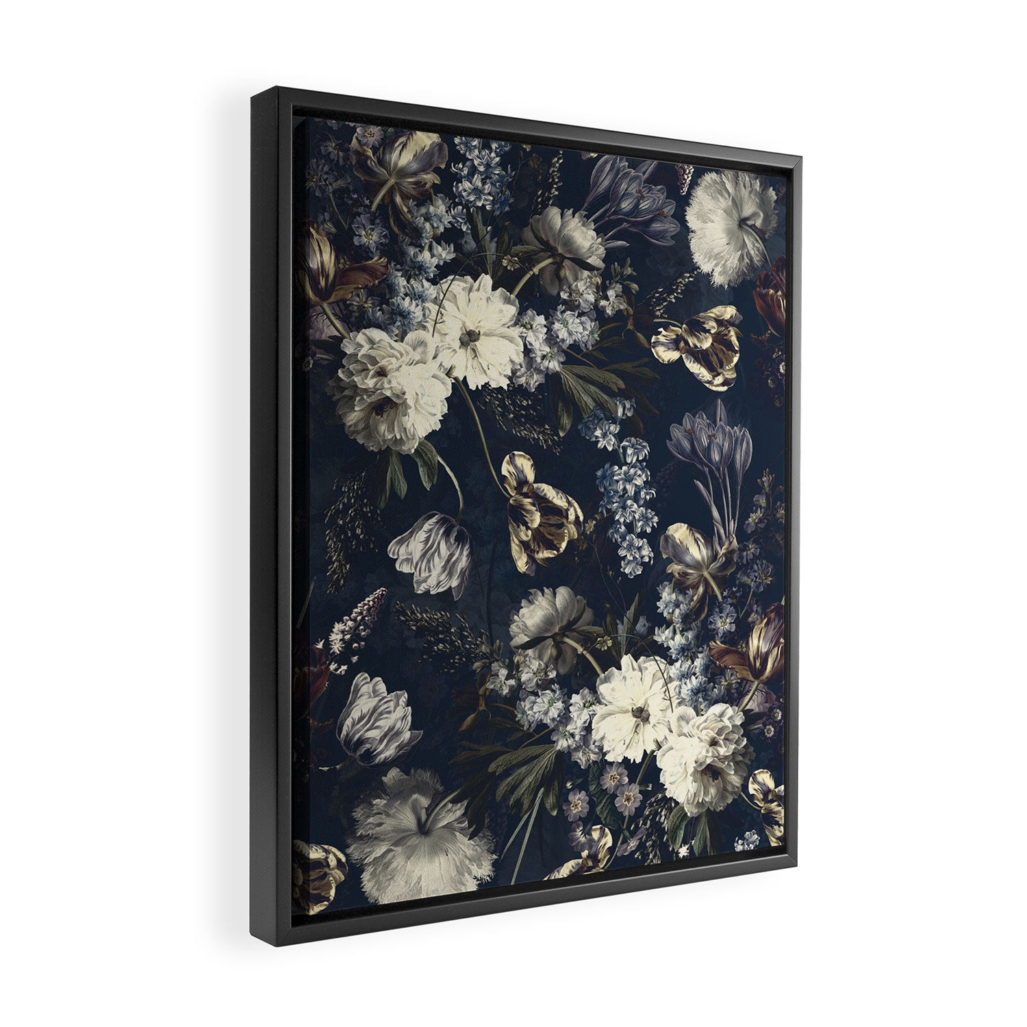 Antique Blue Moonlight Midnight Baroque Flower Garden Framed Canvas Print Gallery Image 2