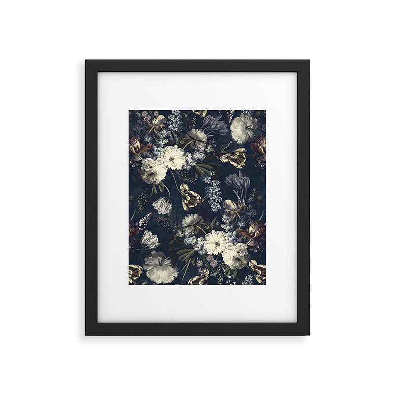 Antique Blue Moonlight Midnight Baroque Flower Garden Framed Art Print Gallery Image 6