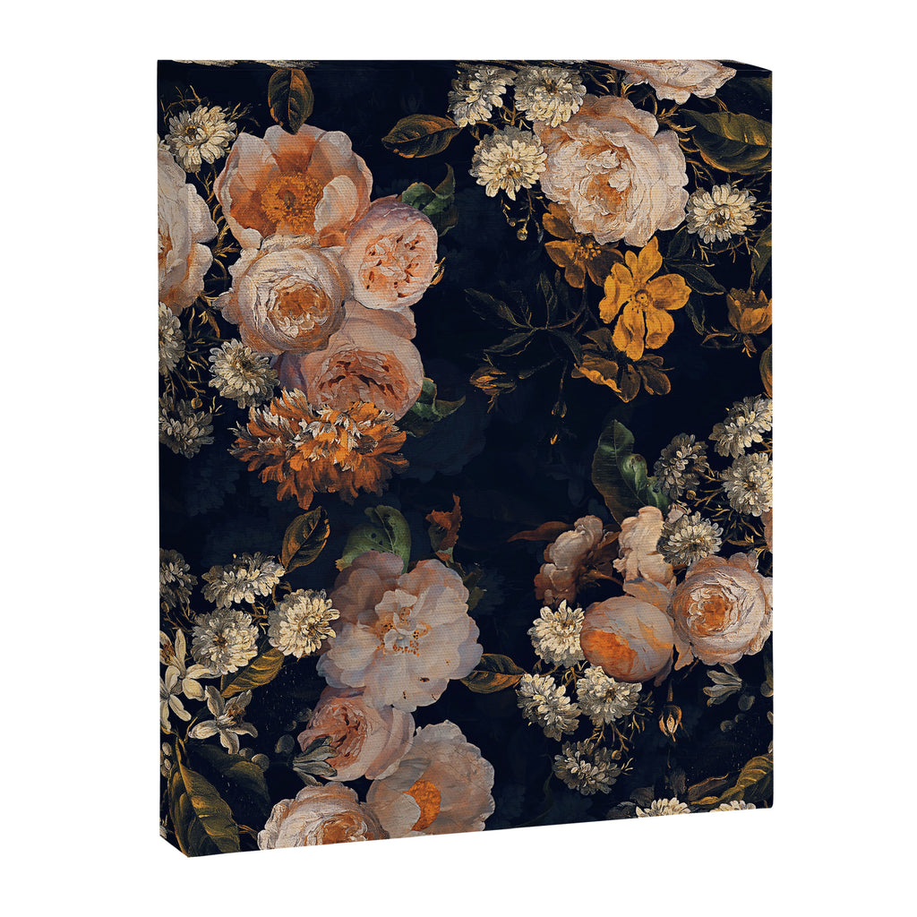 Antique Botanical Peach Roses And Chamomile Midnight Garden Canvas Print Gallery Image 8