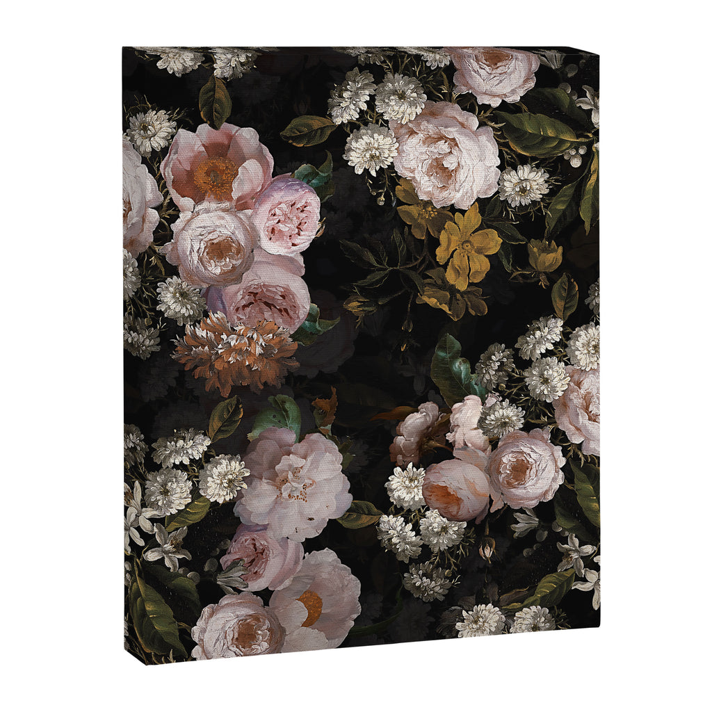 Antique Botanical Roses And  Chamomile Midnight Garden Canvas Print Gallery Image 8