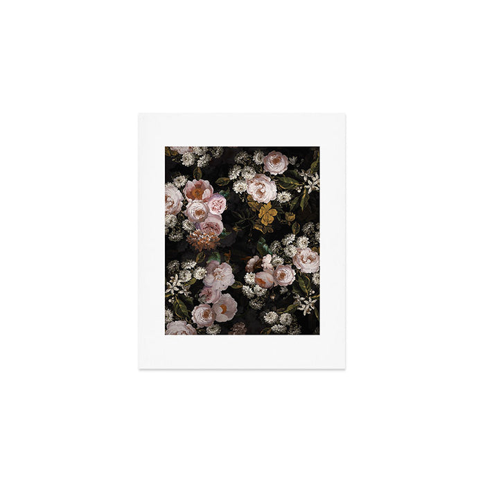 Antique Botanical Roses And  Chamomile Midnight Garden Art Print Gallery Image 1