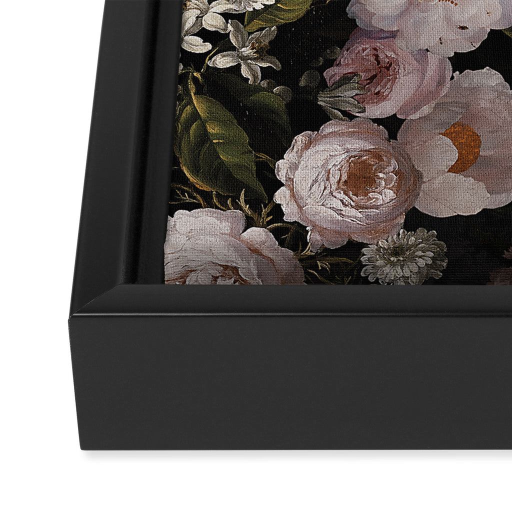 Antique Botanical Roses And  Chamomile Midnight Garden Framed Canvas Print Gallery Image 3
