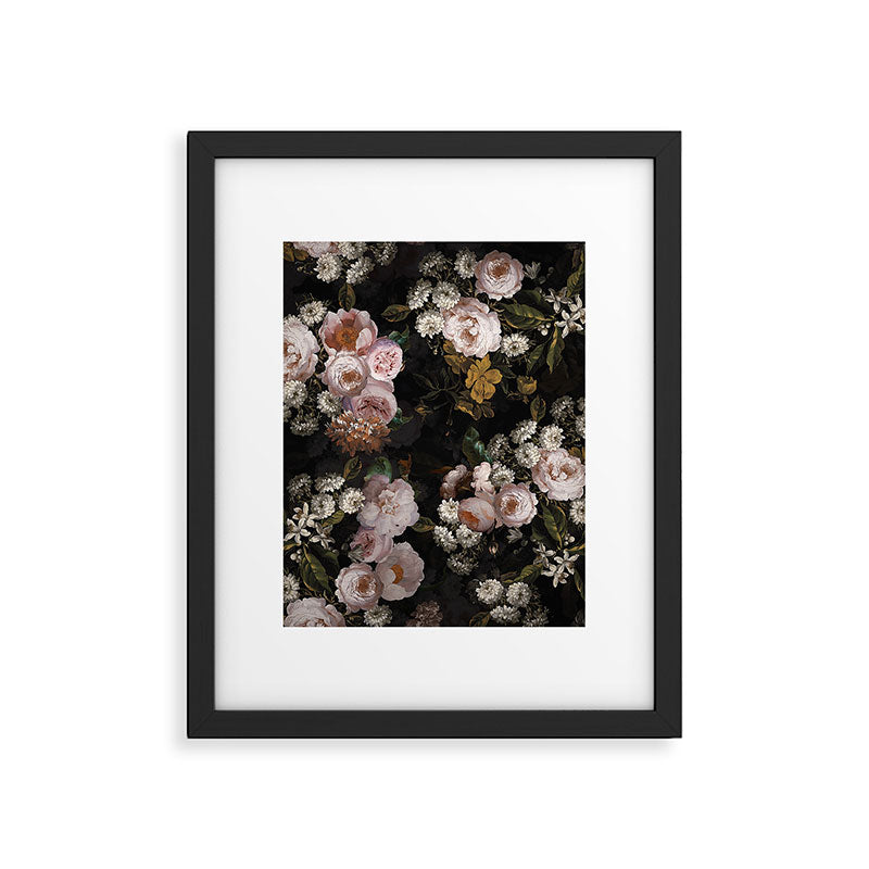 Antique Botanical Roses And  Chamomile Midnight Garden Framed Art Print Gallery Image 6
