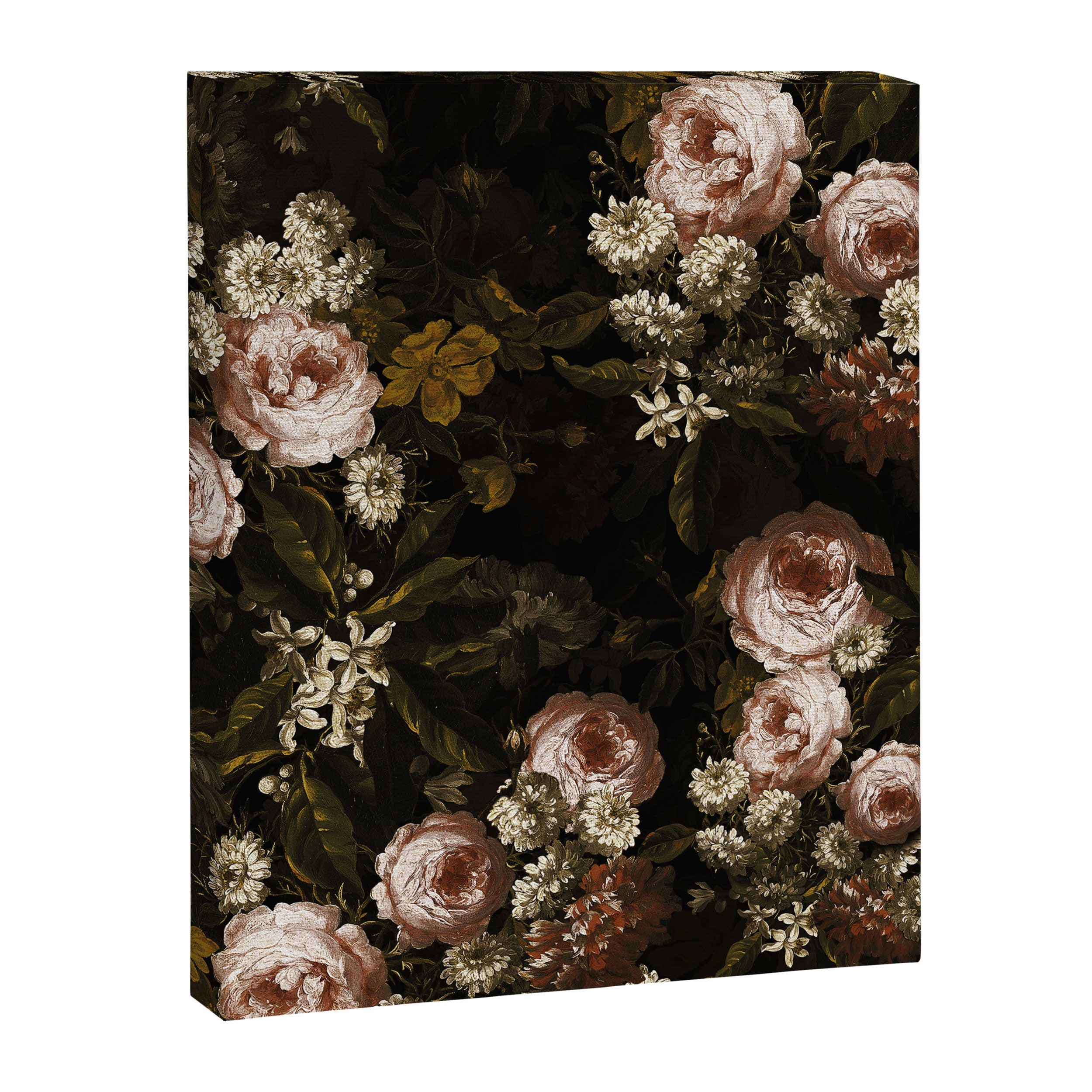 Antique Botanical Roses And Chamomile Midnight Sepia Garden Canvas Print Gallery Image 8