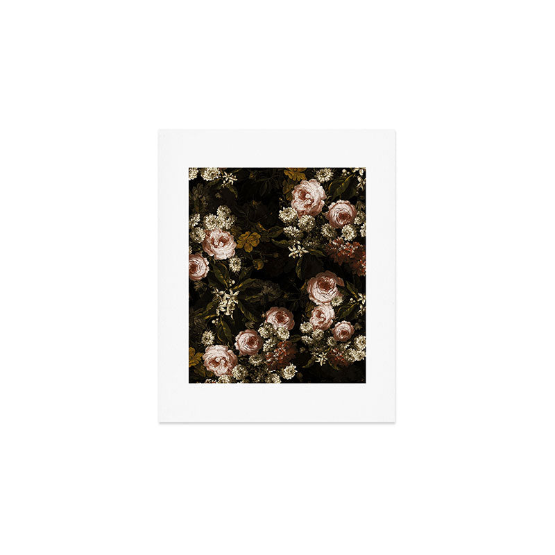 Antique Botanical Roses And Chamomile Midnight Sepia Garden Art Print Gallery Image 1