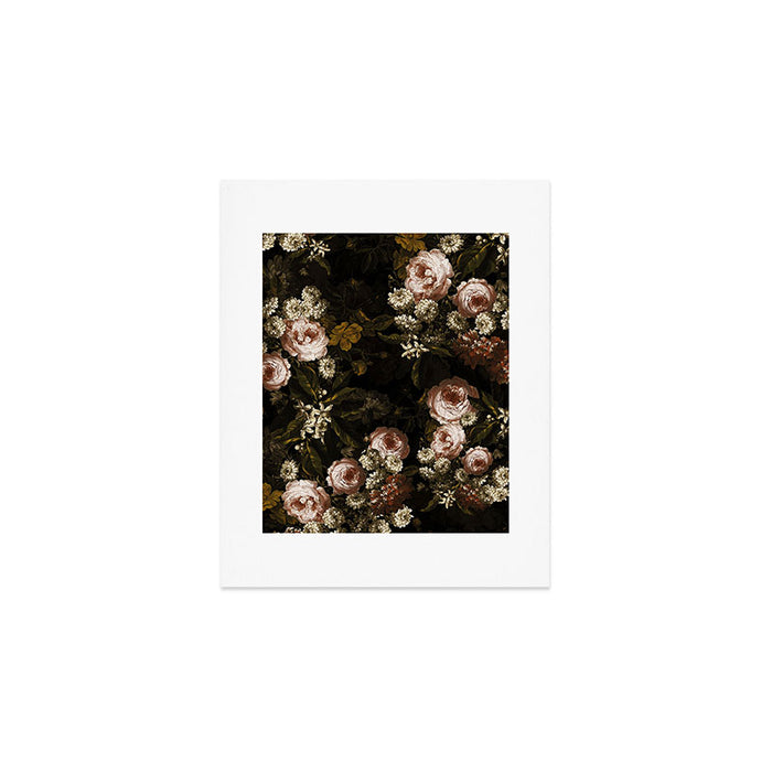 Antique Botanical Roses And Chamomile Midnight Sepia Garden Art Print Gallery Image 1