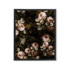 Antique Botanical Roses And Chamomile Midnight Sepia Garden Framed Canvas Print Gallery Image 8