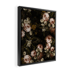 Antique Botanical Roses And Chamomile Midnight Sepia Garden Framed Canvas Print Gallery Image 2
