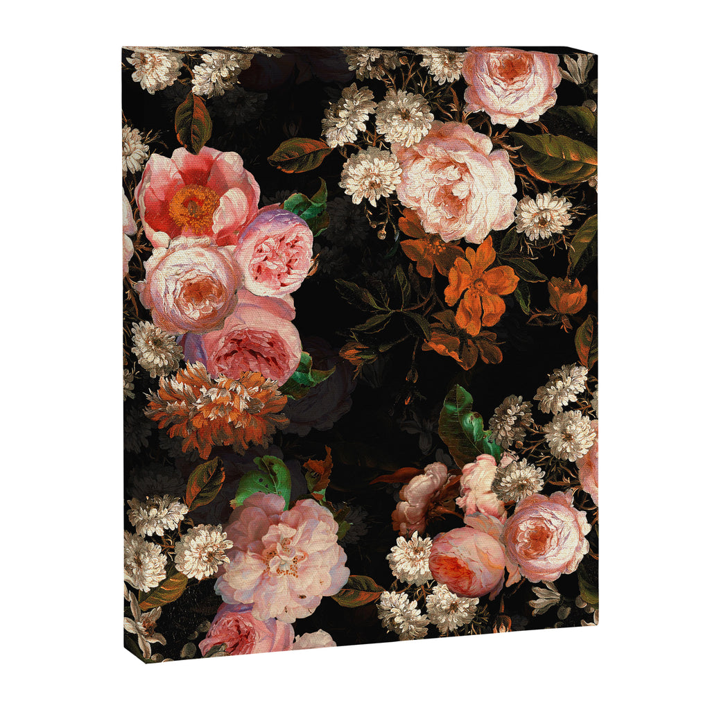 Antique Botanical Shiny Peach Roses And Chamomile Midnight Garden 2 Canvas Print Gallery Image 8
