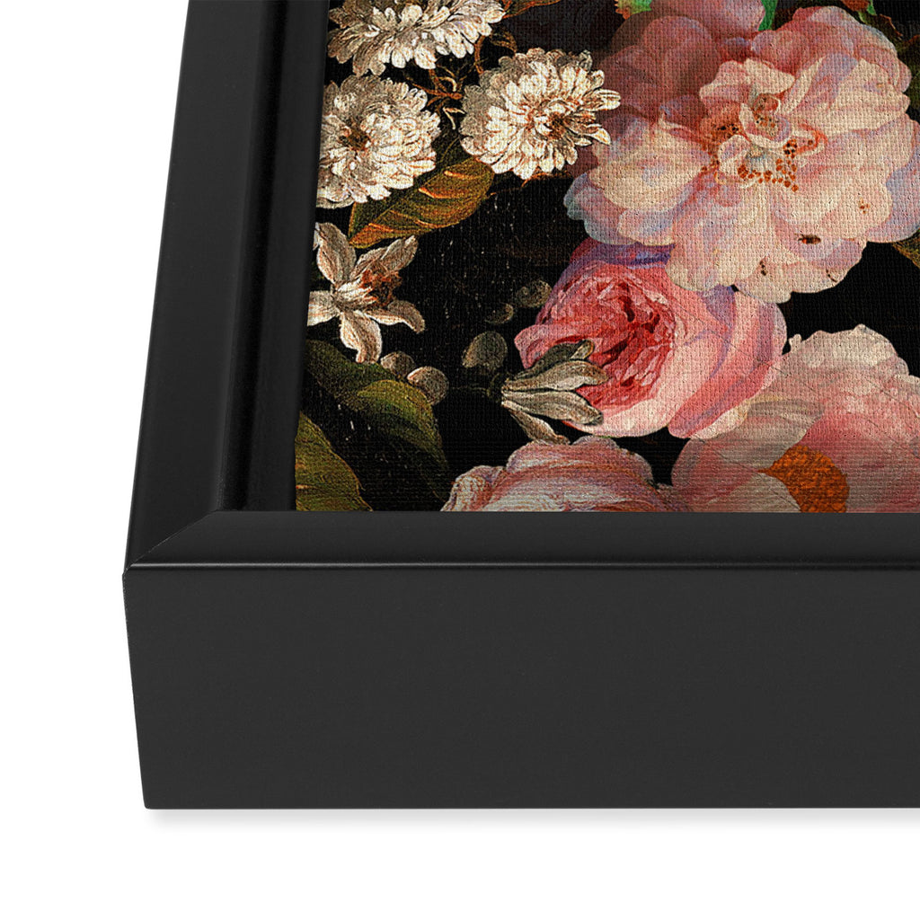 Antique Botanical Shiny Peach Roses And Chamomile Midnight Garden 2 Framed Canvas Print Gallery Image 3