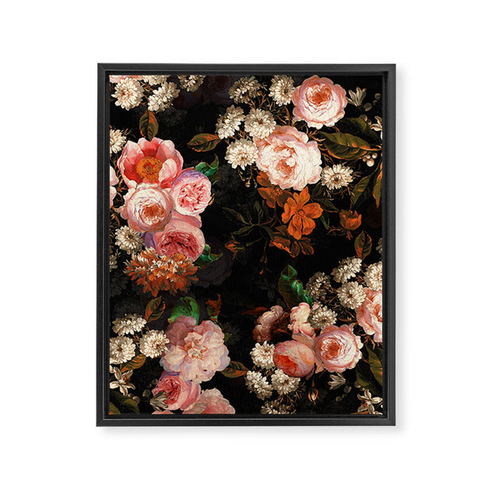 Antique Botanical Shiny Peach Roses And Chamomile Midnight Garden 2 Framed Canvas Print Gallery Image 1