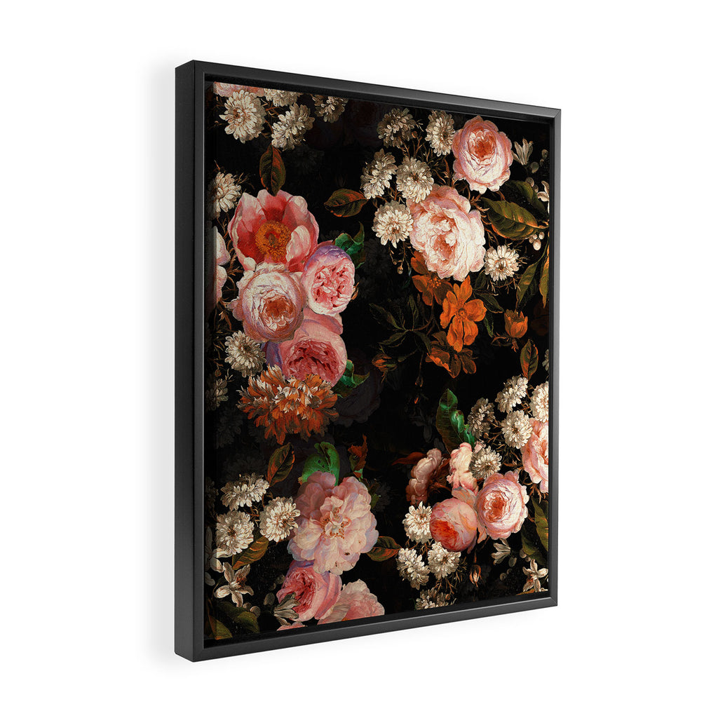 Antique Botanical Shiny Peach Roses And Chamomile Midnight Garden 2 Framed Canvas Print Gallery Image 2