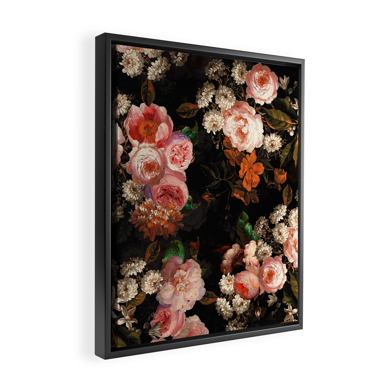 Antique Botanical Shiny Peach Roses And Chamomile Midnight Garden 2 Framed Canvas Print Gallery Image 2