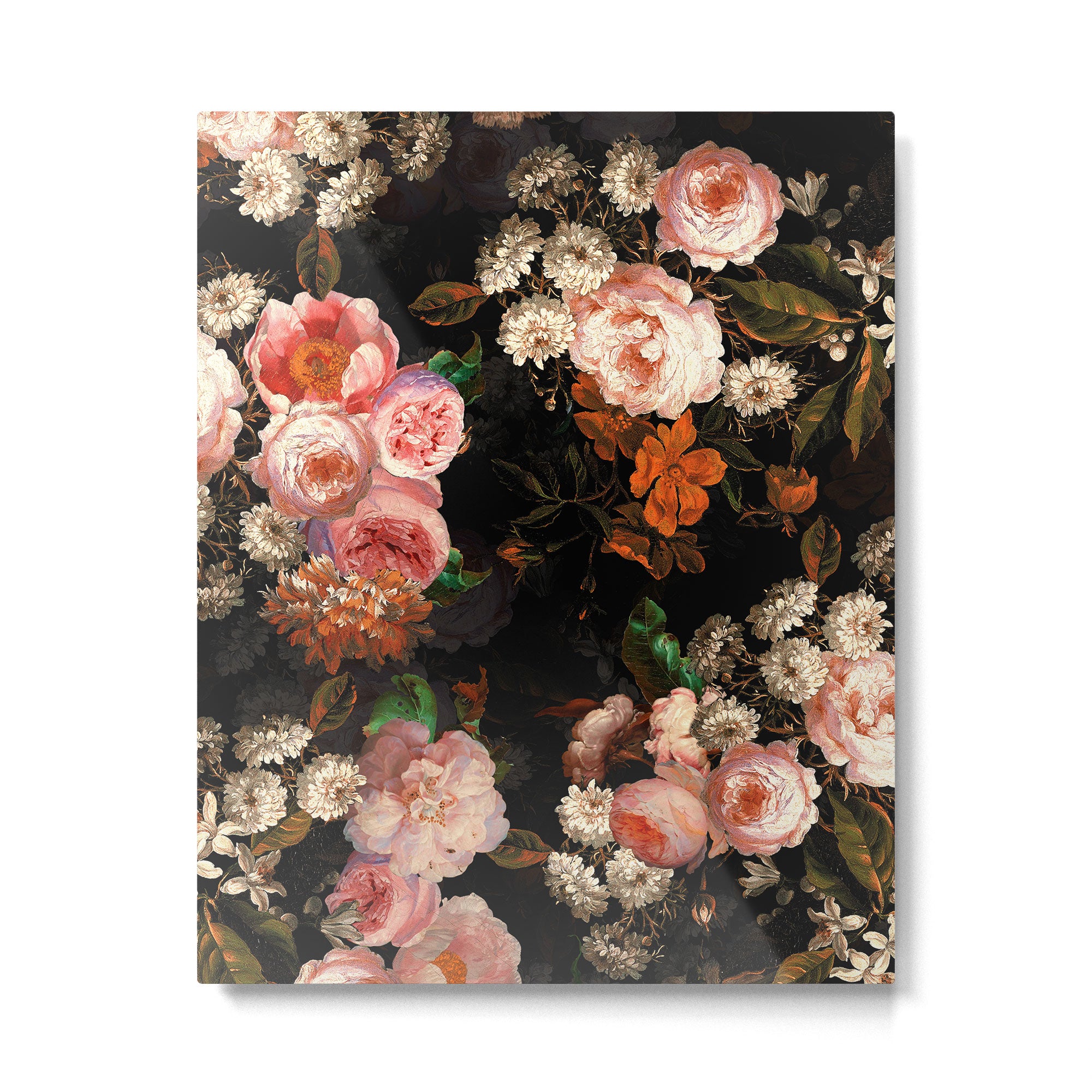 Antique Botanical Shiny Peach Roses And Chamomile Midnight Garden 2 Metal Print Gallery Image 6