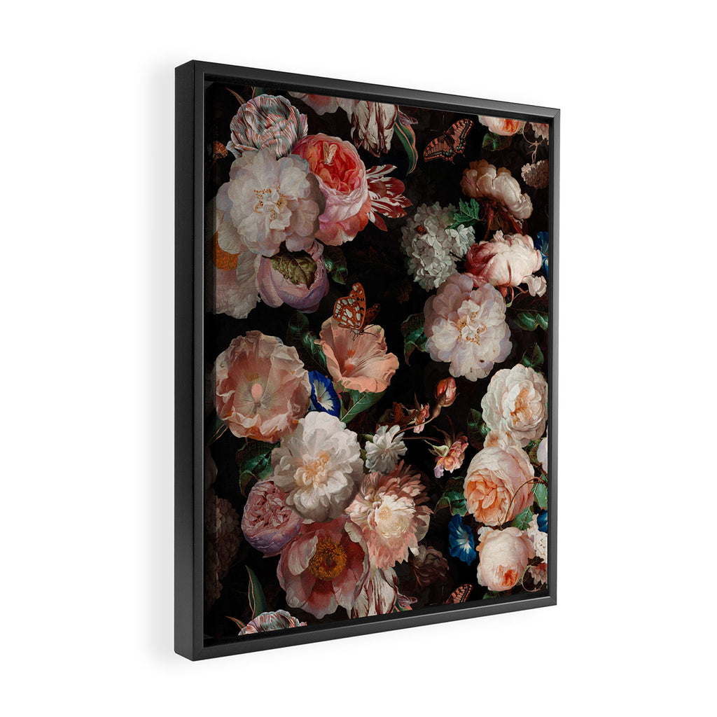 Baroque Flemish Rose Flowers Night Garden Framed Canvas Print Gallery Image 2