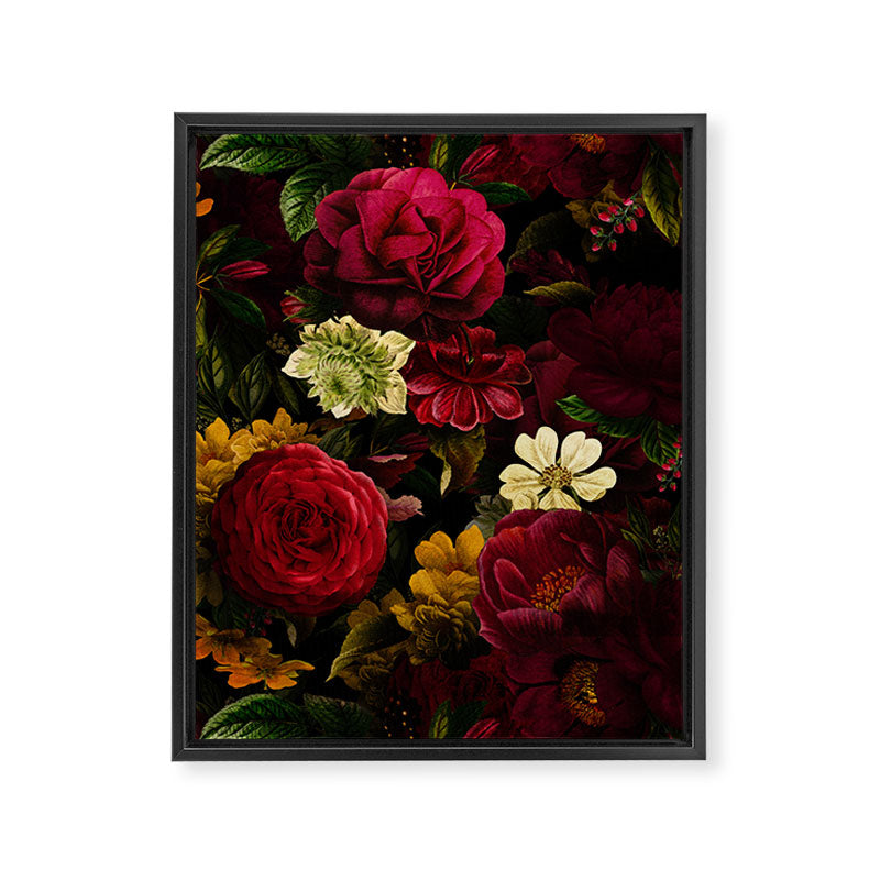 Dutch Midnight Vintage Red Roses Garden Framed Canvas Print Gallery Image 8