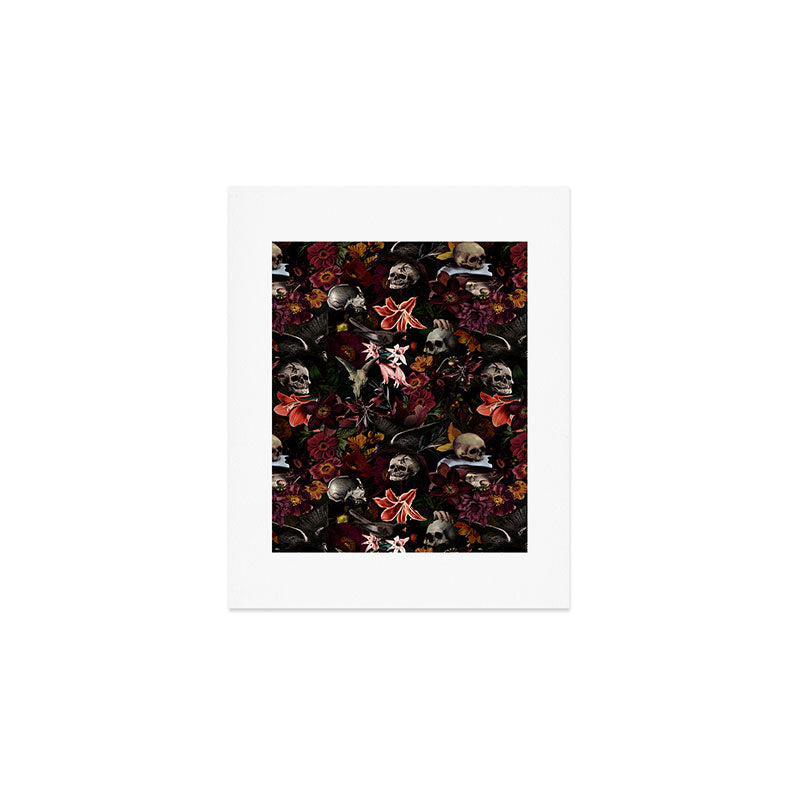 Gothic Night Skulls Flower Botanical Midnight Garden Art Print Gallery Image 1