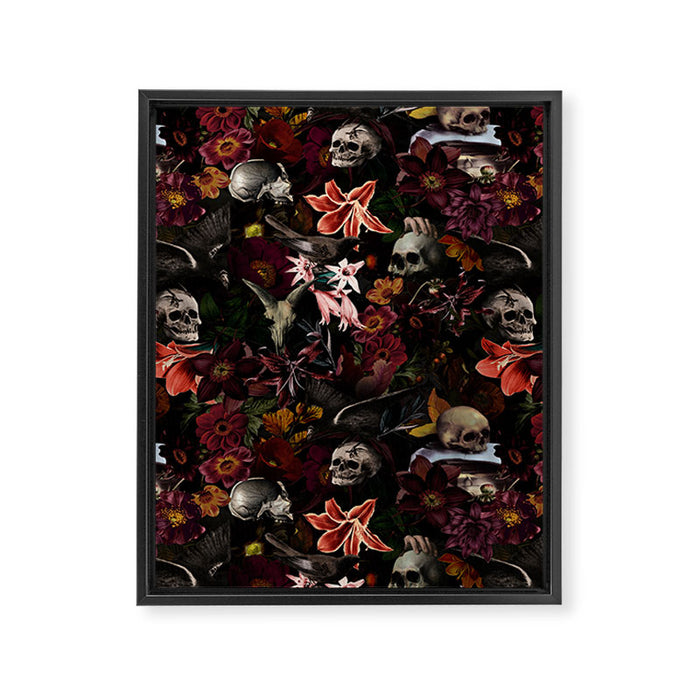 Gothic Night Skulls Flower Botanical Midnight Garden Framed Canvas Print Gallery Image 1