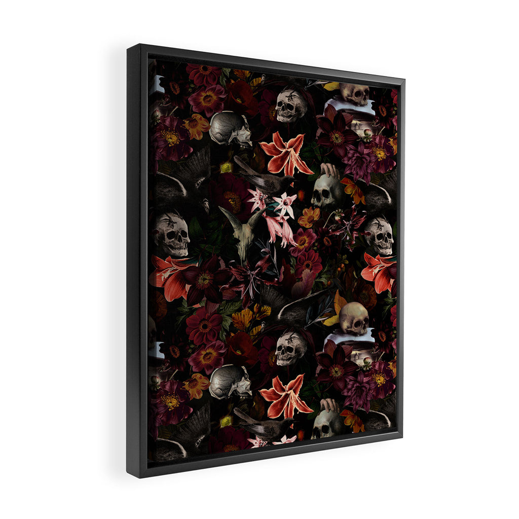 Gothic Night Skulls Flower Botanical Midnight Garden Framed Canvas Print Gallery Image 2