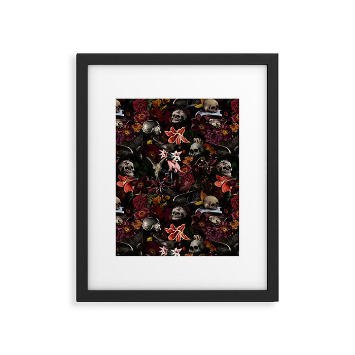 Gothic Night Skulls Flower Botanical Midnight Garden Framed Art Print Gallery Image 1