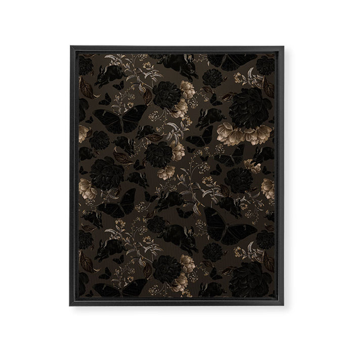 Maximalist Dark Moody Gothic Girl Flowers And Moths Framed Canvas Print Gallery Image 1