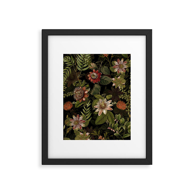 Midnight Summer Sepia Exotic Passiflora Flowers Garden Framed Art Print Gallery Image 4