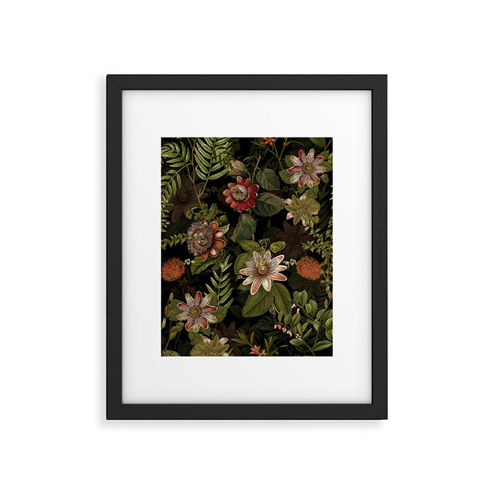 Midnight Summer Sepia Exotic Passiflora Flowers Garden Framed Art Print Gallery Image 1