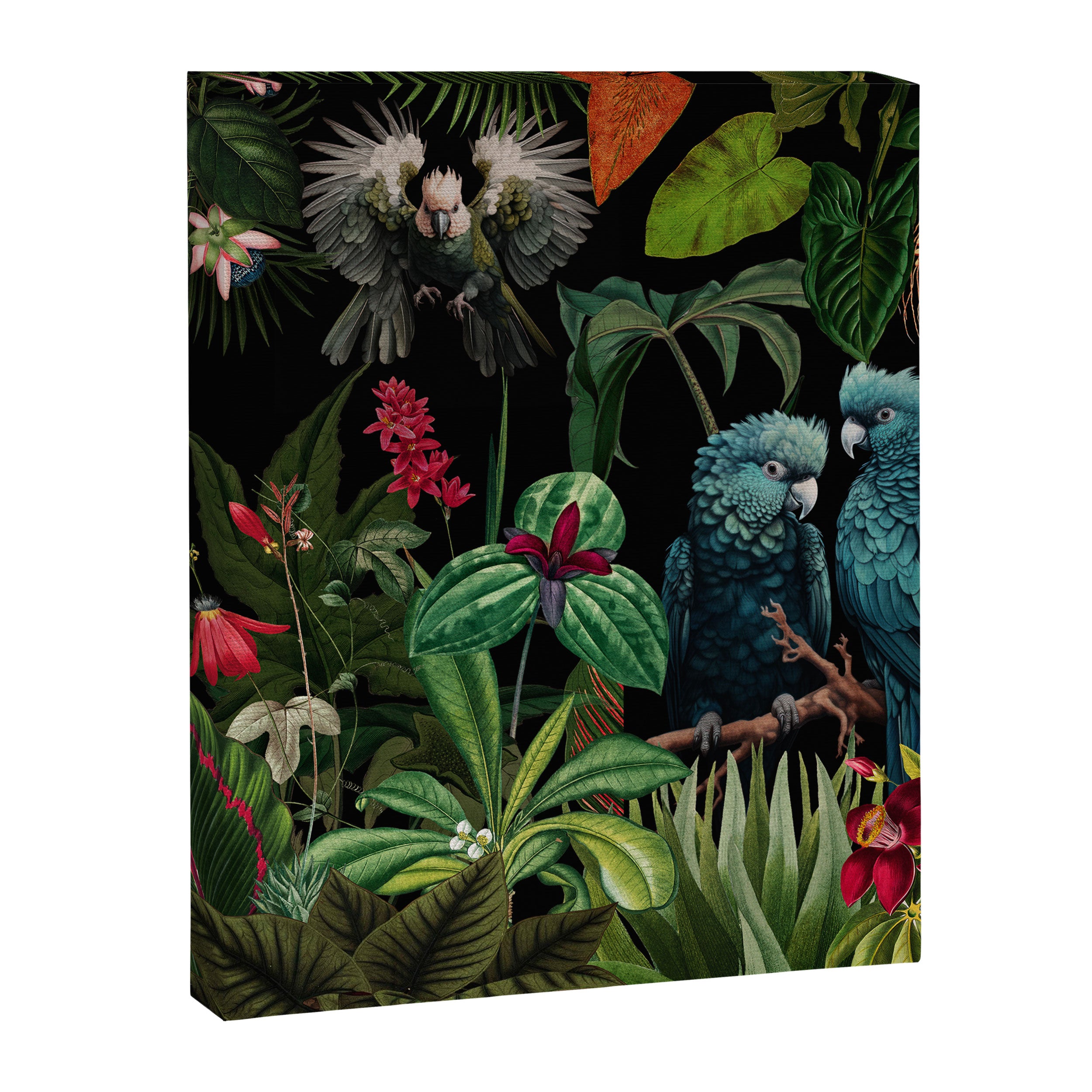Midnight Vintage Exotic Flower And Birds Garden Jungle Canvas Print Gallery Image 8