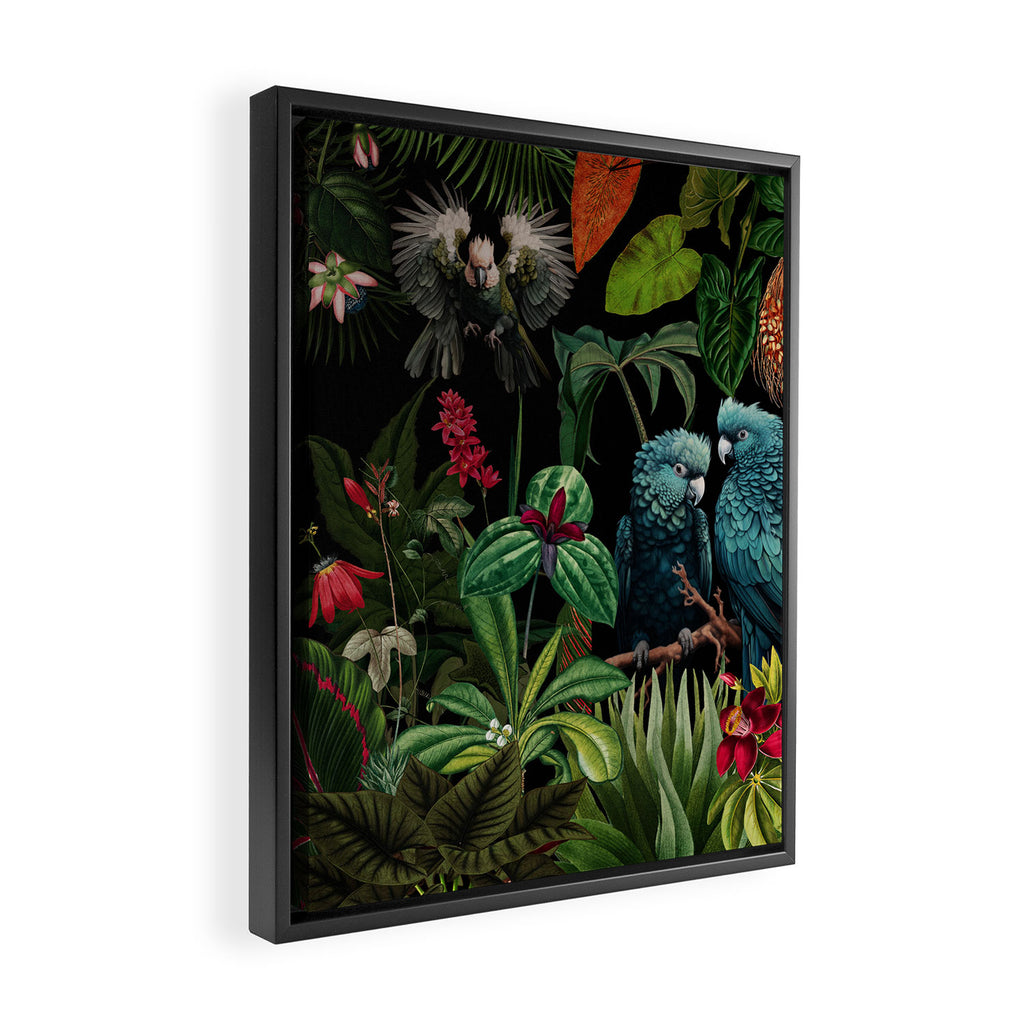 Midnight Vintage Exotic Flower And Birds Garden Jungle Framed Canvas Print Gallery Image 2