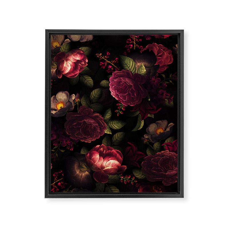Midnight Vintage Shiny Botanical Rose Garden Framed Canvas Print Gallery Image 8