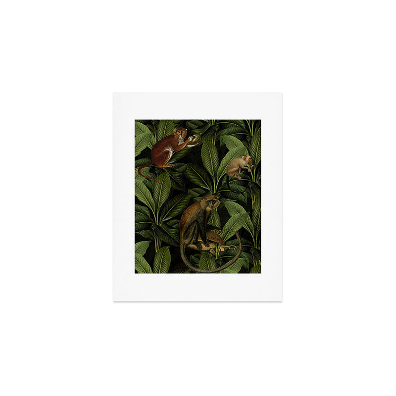 Monkey Vintage Botanical Night Jungle Garden Art Print Gallery Image 1