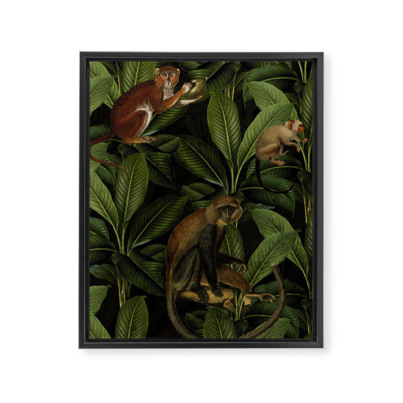 Monkey Vintage Botanical Night Jungle Garden Framed Canvas Print Gallery Image 8