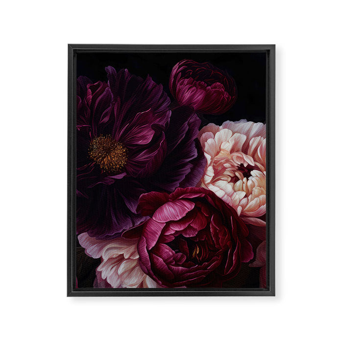 Nostalgic Lush Baroque Night Flowers Framed Canvas Print Gallery Image 1