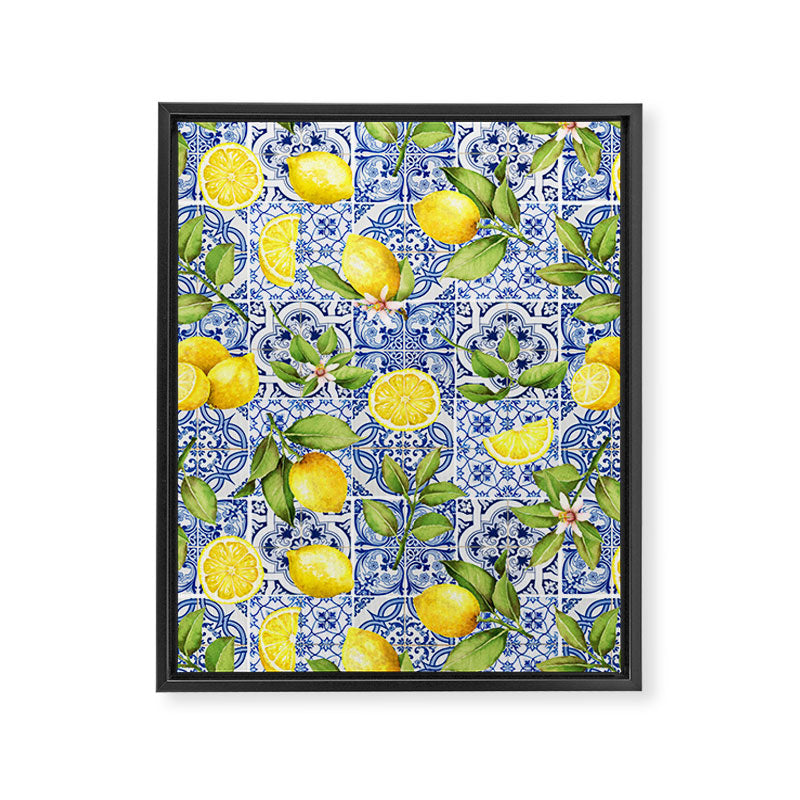 Portuguese Vintage Summer  Blue Tiles And Lemons Framed Canvas Print Gallery Image 8
