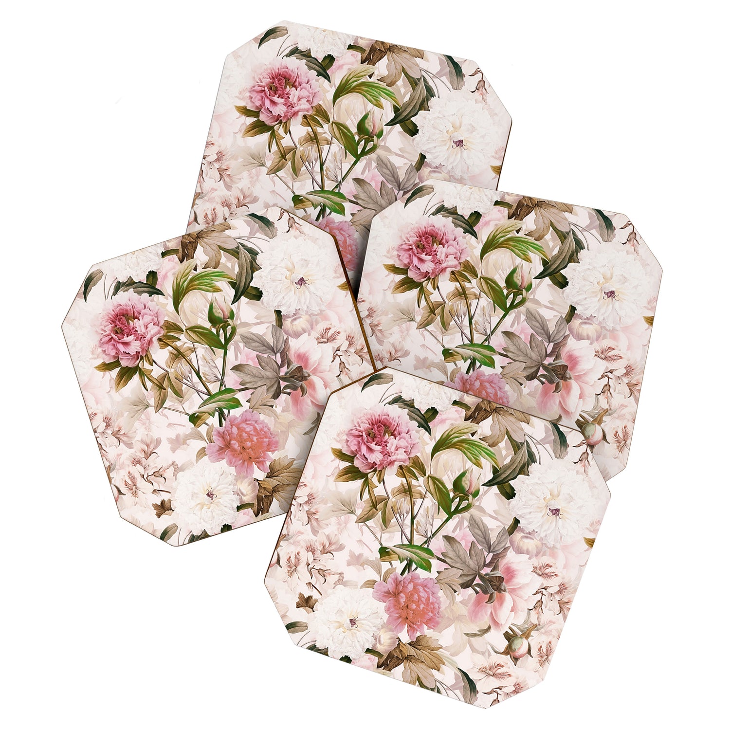 Vintage And Shabby Chic- Pink  Summer Peonies Antique Botanical Flower Garden Coaster Gallery Image 1