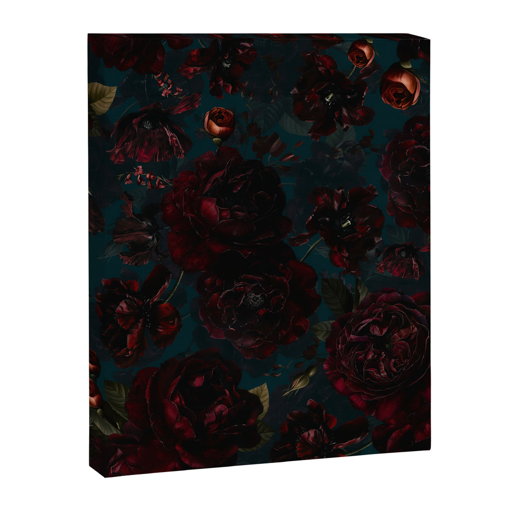 Vintage Black Dramatic Glamour Autumn Romanticism: Maximalism Moody Florals - Grand Millennial Midnight burgundy Roses Black Roses Bouquets and Nostalgic Gothic Mystic Flowers Canvas Print Gallery Image 8