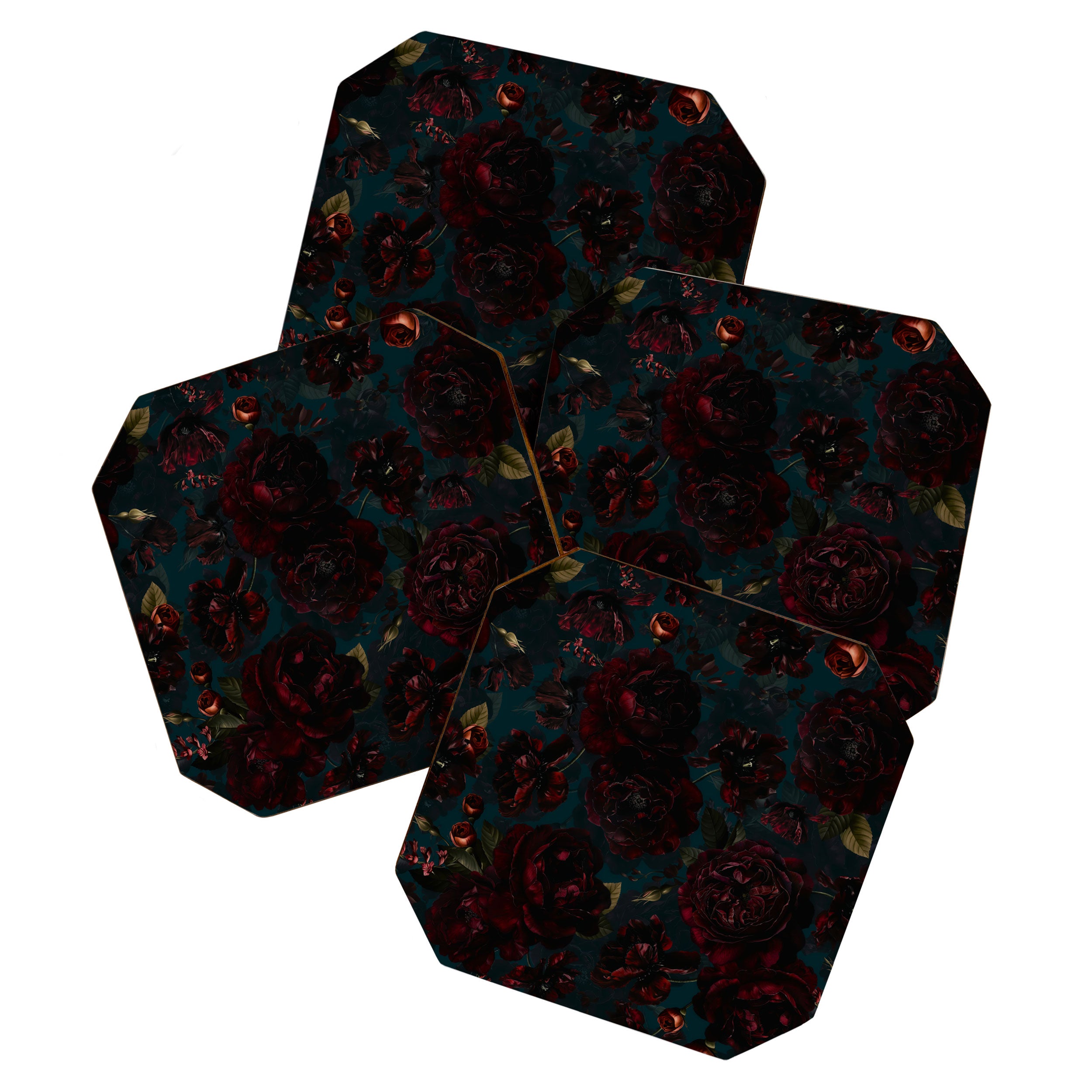 Vintage Black Dramatic Glamour Autumn Romanticism: Maximalism Moody Florals - Grand Millennial Midnight burgundy Roses Black Roses Bouquets and Nostalgic Gothic Mystic Flowers Coaster Gallery Image 1