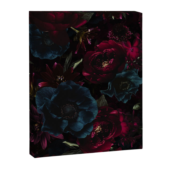 Vintage Black Dramatic Glamour Autumn Romanticism: Maximalism Moody Florals - Grand Millennial Burgundy And Teal Peonies Bouquets,  Nostalgic Gothic Mystic Night Flowers Canvas Print Gallery Image 1