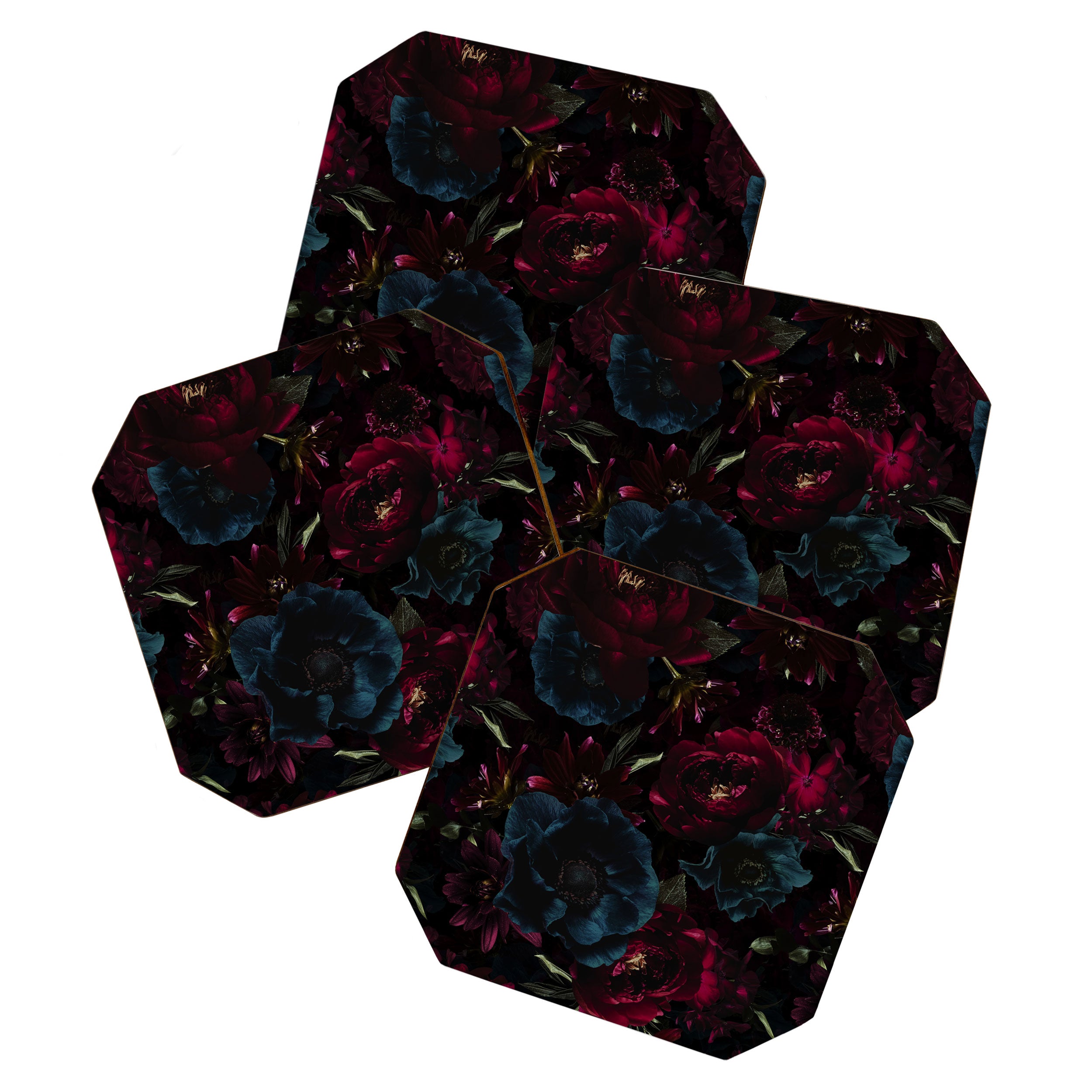 Vintage Black Dramatic Glamour Autumn Romanticism: Maximalism Moody Florals - Grand Millennial Burgundy And Teal Peonies Bouquets,  Nostalgic Gothic Mystic Night Flowers Coaster Gallery Image 1