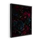 Vintage Black Dramatic Glamour Autumn Romanticism: Maximalism Moody Florals - Grand Millennial Burgundy And Teal Peonies Bouquets,  Nostalgic Gothic Mystic Night Flowers Framed Canvas Print Gallery Image 2