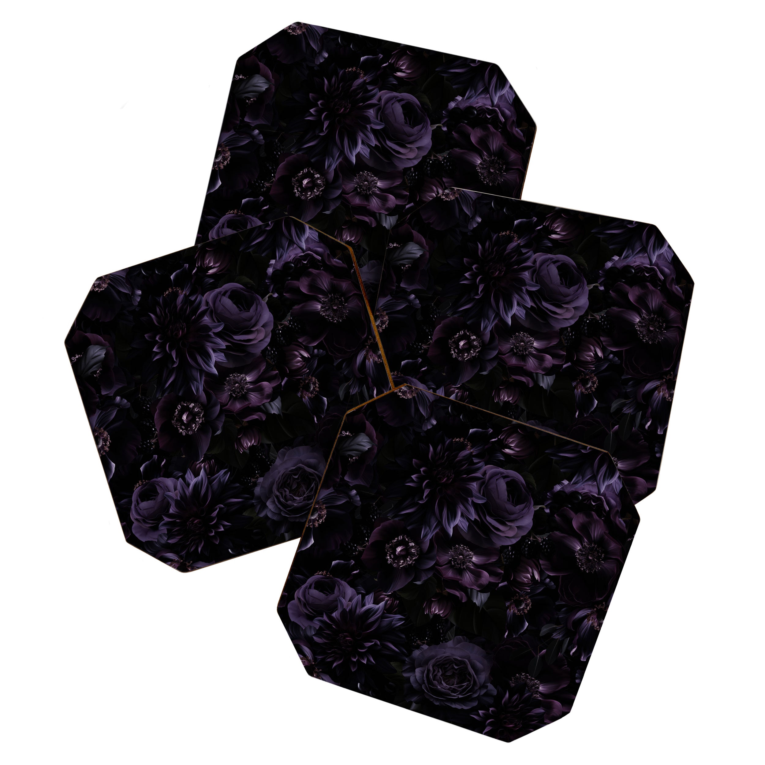 Vintage Black Dramatic Glamour Autumn Romanticism: Maximalism Moody Florals - Grand Millennial Midnight purple Roses Black Bouquets and Nostalgic Gothic Mystic Flowers Coaster Gallery Image 1