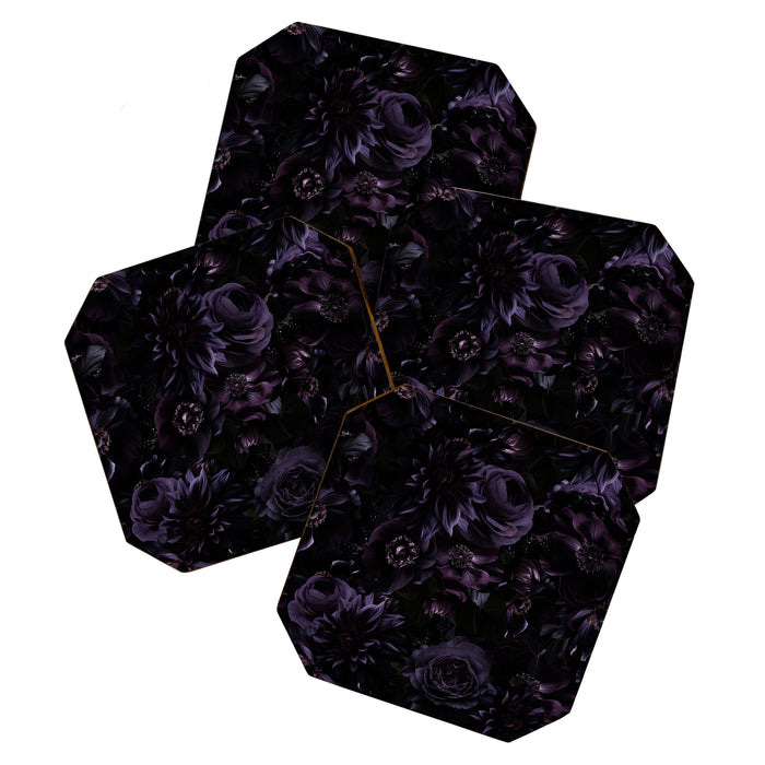 Vintage Black Dramatic Glamour Autumn Romanticism: Maximalism Moody Florals - Grand Millennial Midnight purple Roses Black Bouquets and Nostalgic Gothic Mystic Flowers Coaster Gallery Image 1