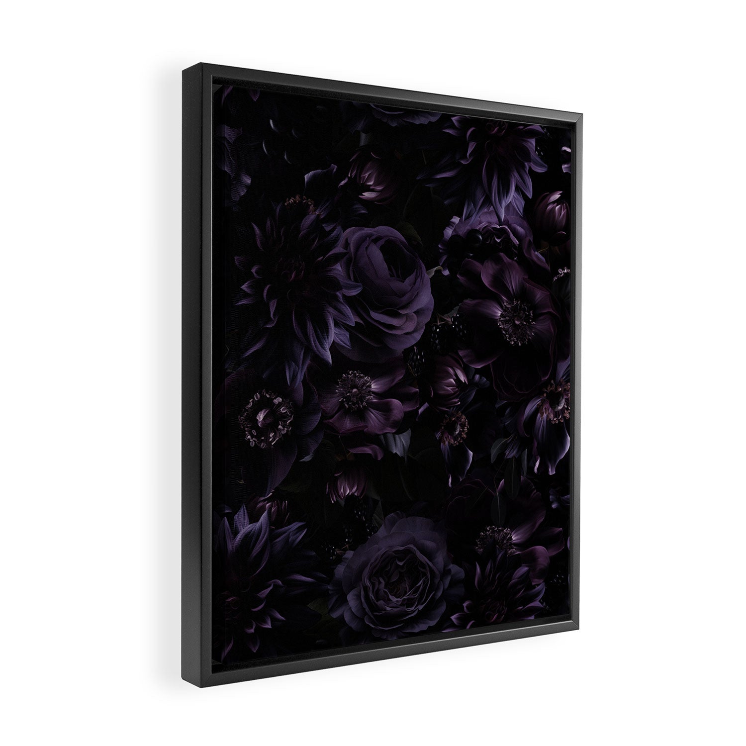 Vintage Black Dramatic Glamour Autumn Romanticism: Maximalism Moody Florals - Grand Millennial Midnight purple Roses Black Bouquets and Nostalgic Gothic Mystic Flowers Framed Canvas Print Gallery Image 2
