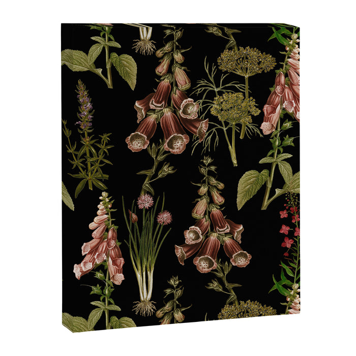 Vintage Botanical Springflowers And Herbs Midnight Garden Canvas Print Gallery Image 1